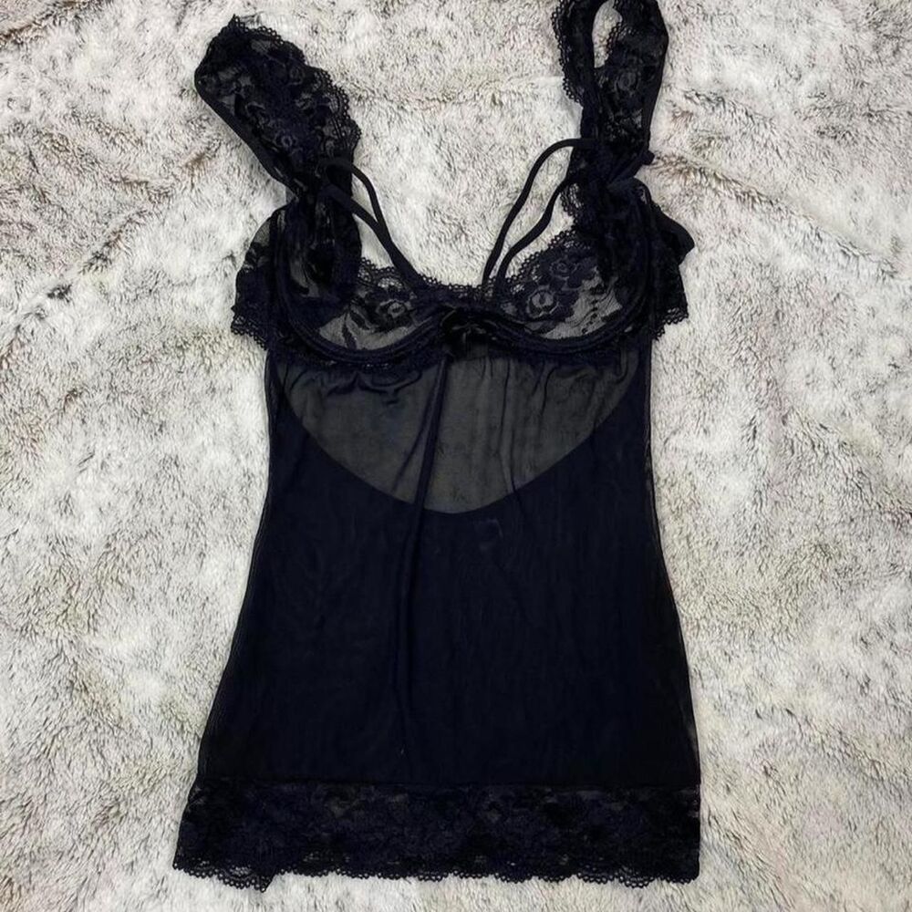90s vintage Frederick's of Hollywood black lace lingerie dress cami whimsigoth